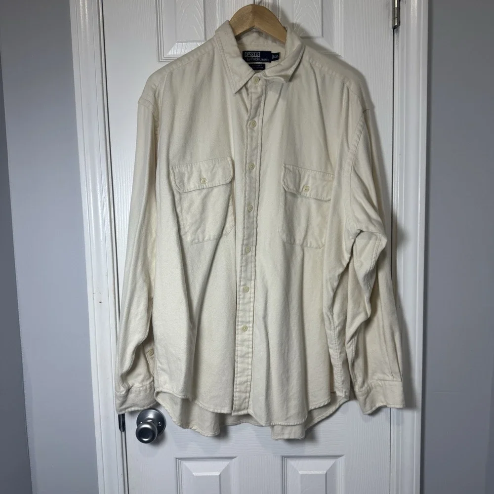 Vintage Polo Ralph Lauren Shirt 2XL Beige GI Ivory 100% Cotton